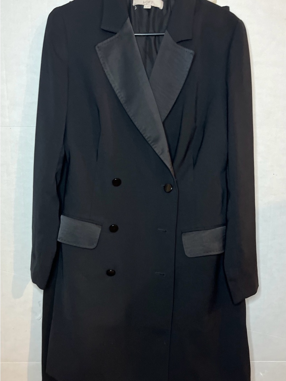 LOFT Black Double-Breasted Blazer dress with Satin Lapels